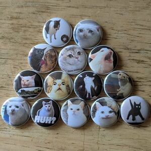Cute Cat Meme Button 1 Inch Set Of 14 Pinback Buttons
